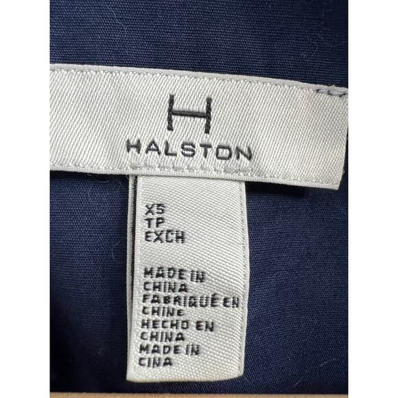 HALSTON H 3/4 Sleeve Banded Wrap Shirt Dress Navy Cotton, XS - Picture 7 of 8